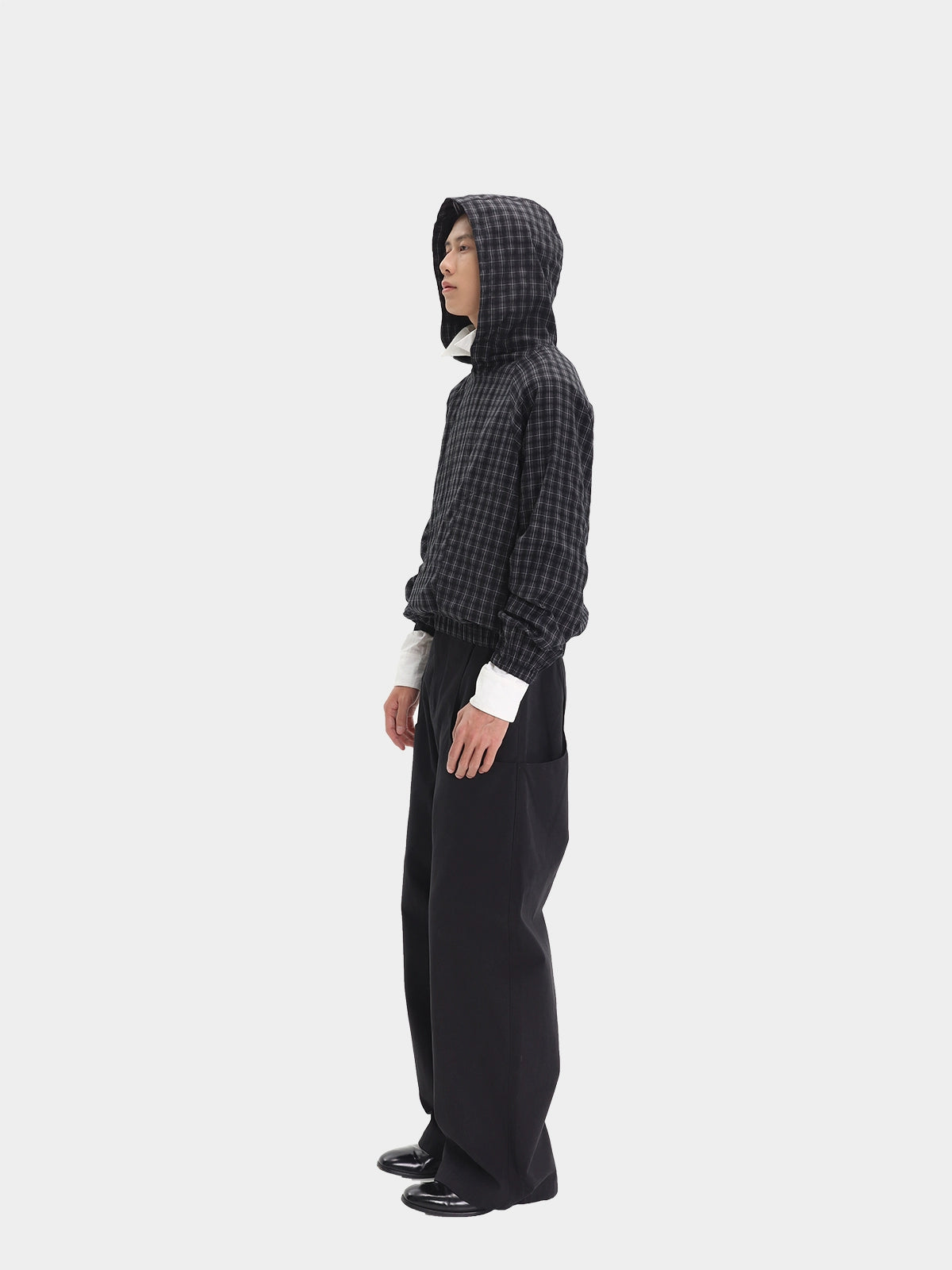 Plaid Curved Pocket Hoodie