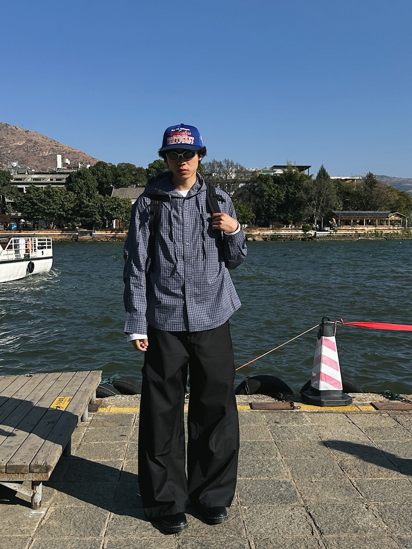 Blue CP Hand Plaid Hooded Shirt Jacket