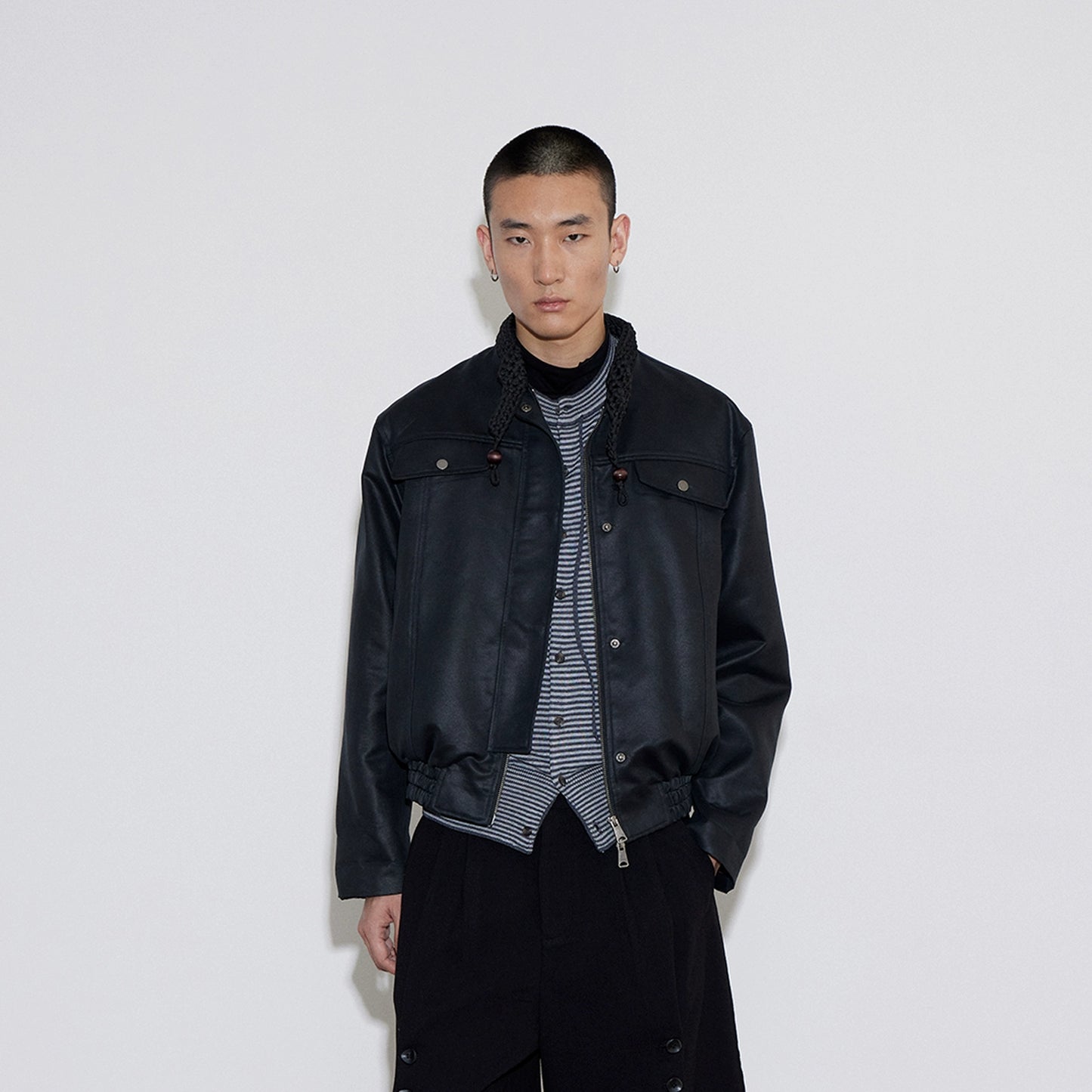 Knitted Collar Woven Collar Leather Jacket