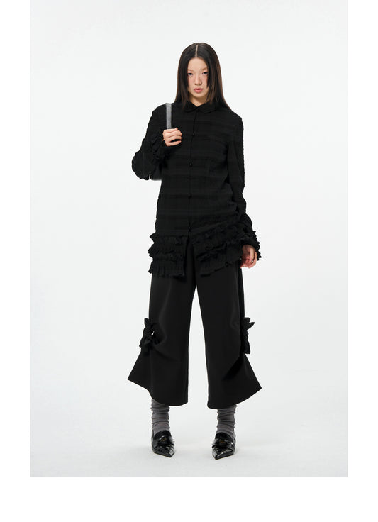 Shirred lace slightly wrinkled shirt