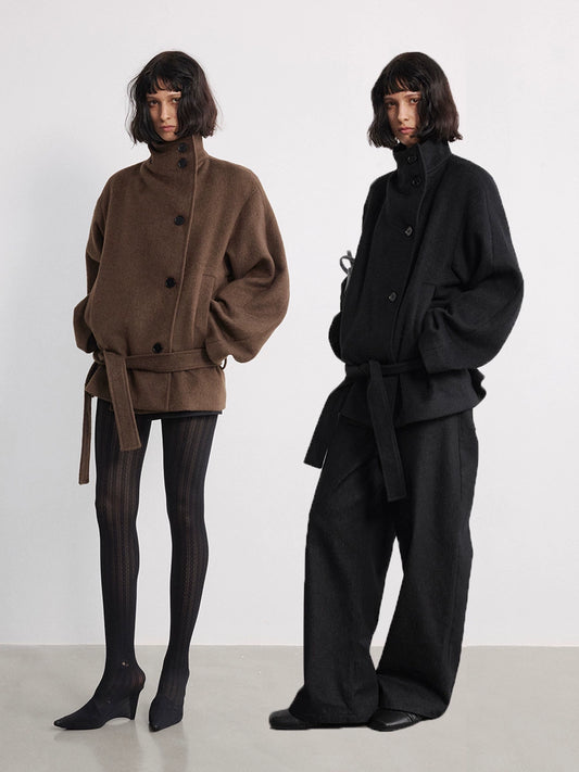 Cropped Shoulder Wool Coat