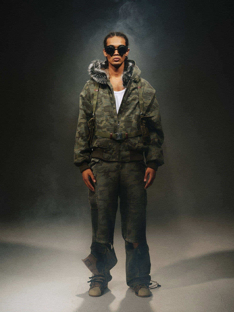 Camouflage Fur Collar Heavy Cotton Jacket