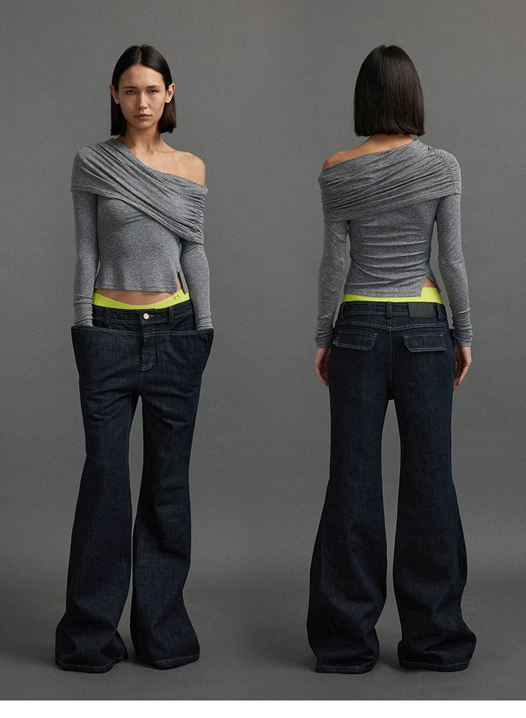 Stacked shoulder long sleeve T-shirt