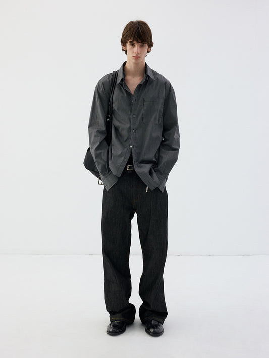 Pinstripe structured long-sleeve shirt