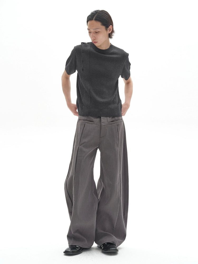 Button Short Sleeve Knit T-shirt