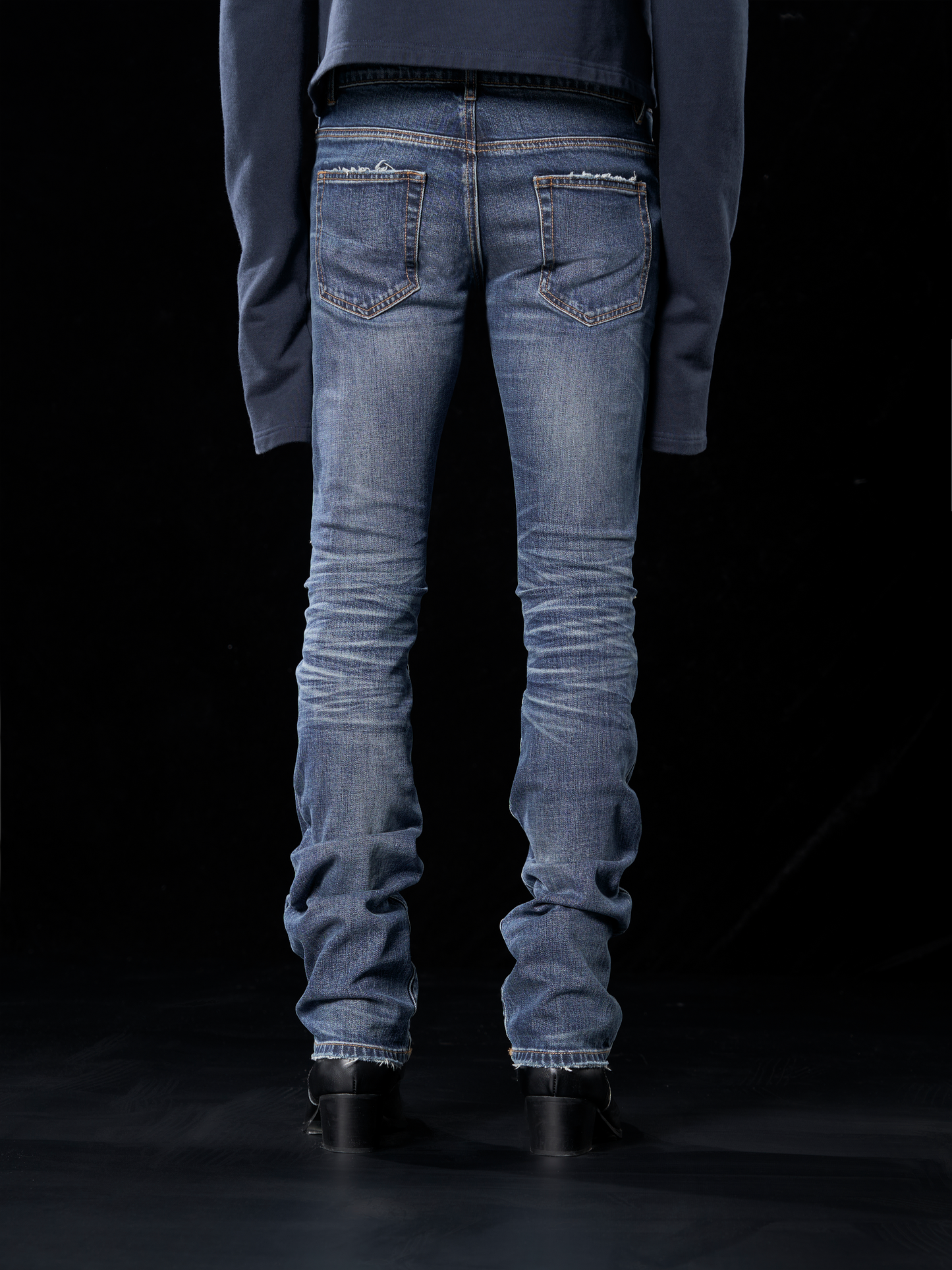 leather rivet slim fit jeans