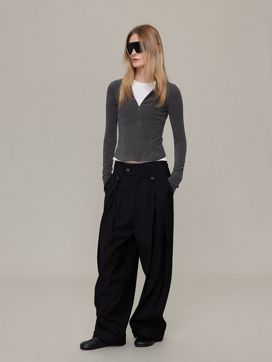 Velvet semi-cardigan hoodie