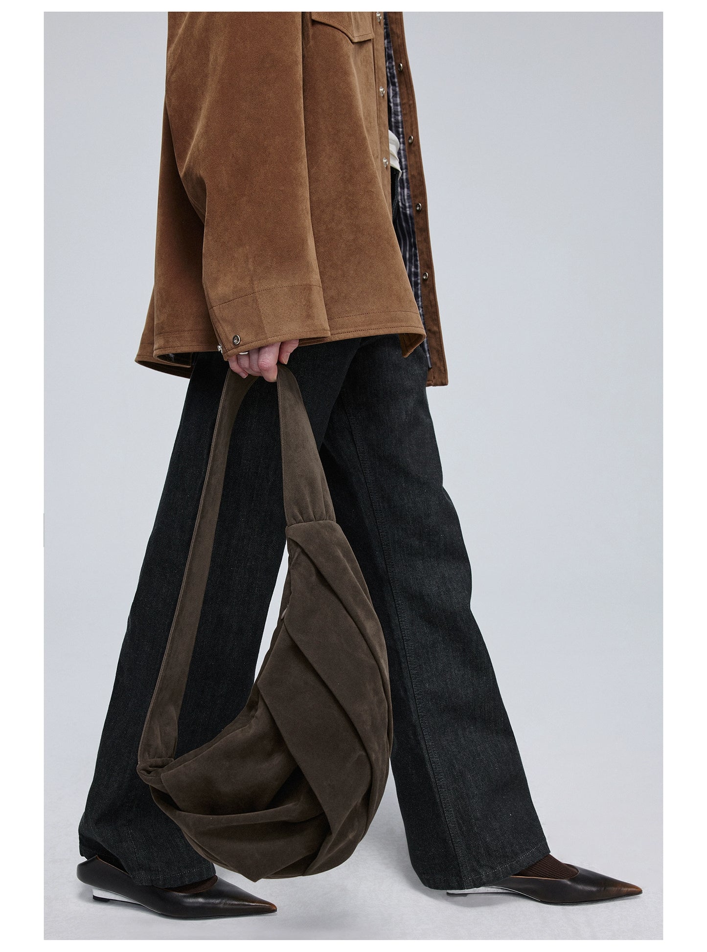 Suede Pleated Crossbody Bag