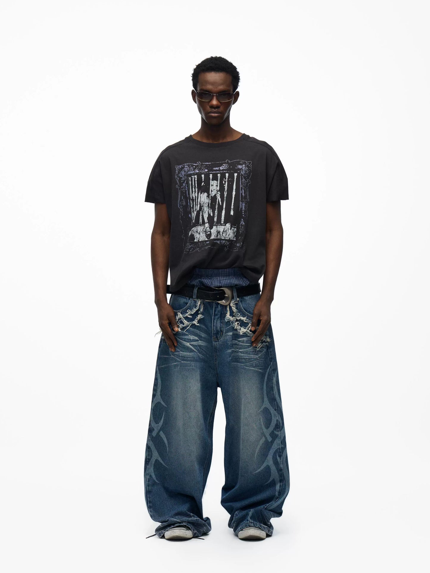 ice-blue washed baggy-fit jeans