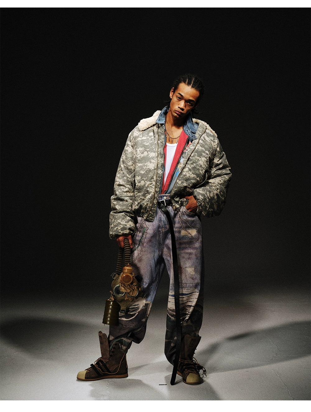 3D Print Camouflage Layered Jeans