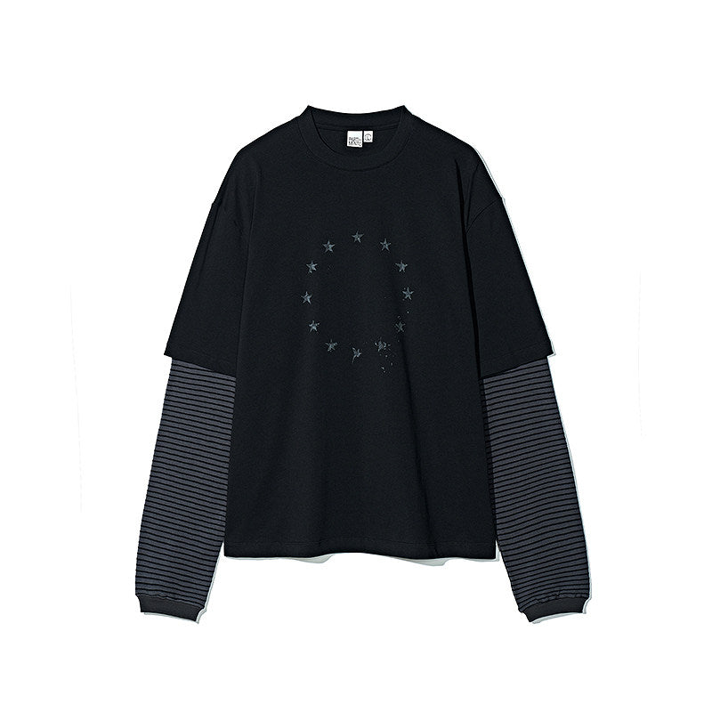 Vintage Fake Layered Striped Long Sleeve T-Shirt