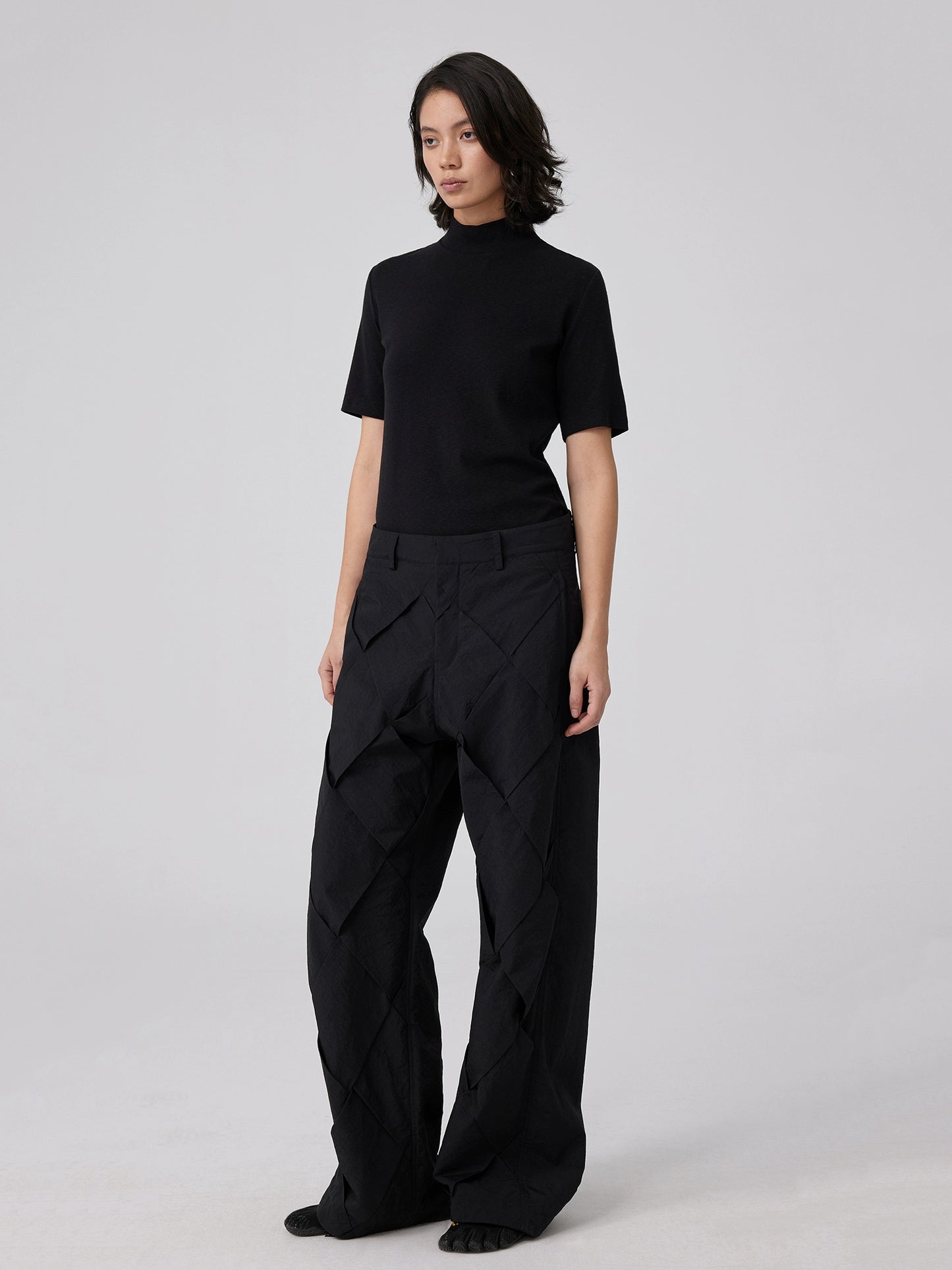 Slub knit slim turtleneck T-shirt