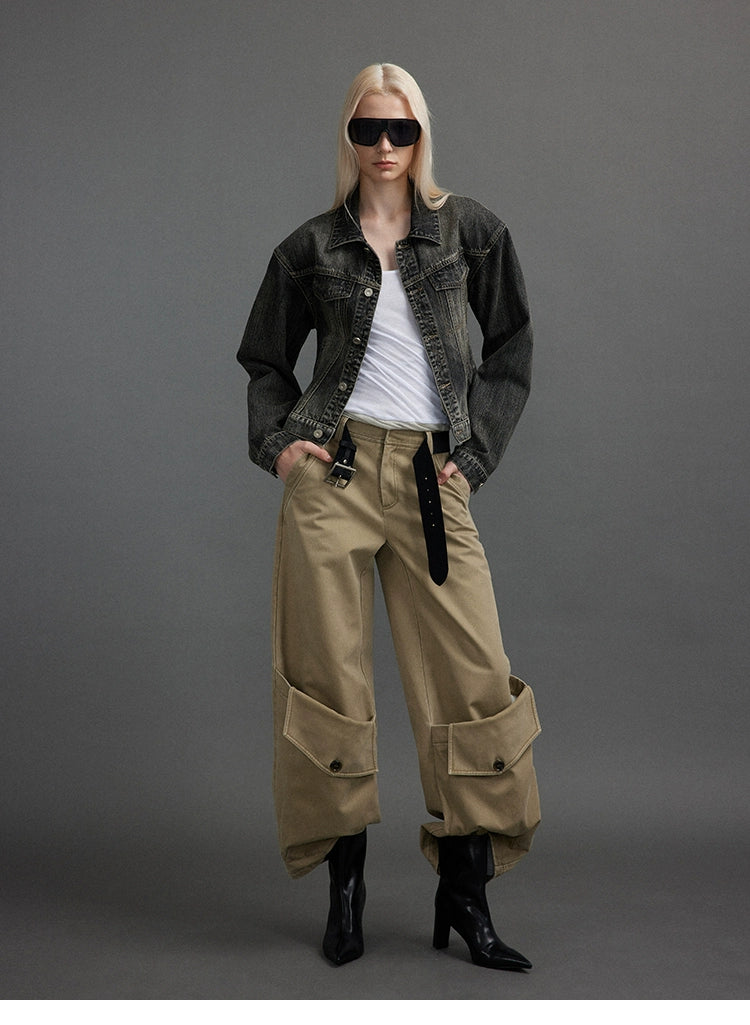 Patch pocket curved cargo pants