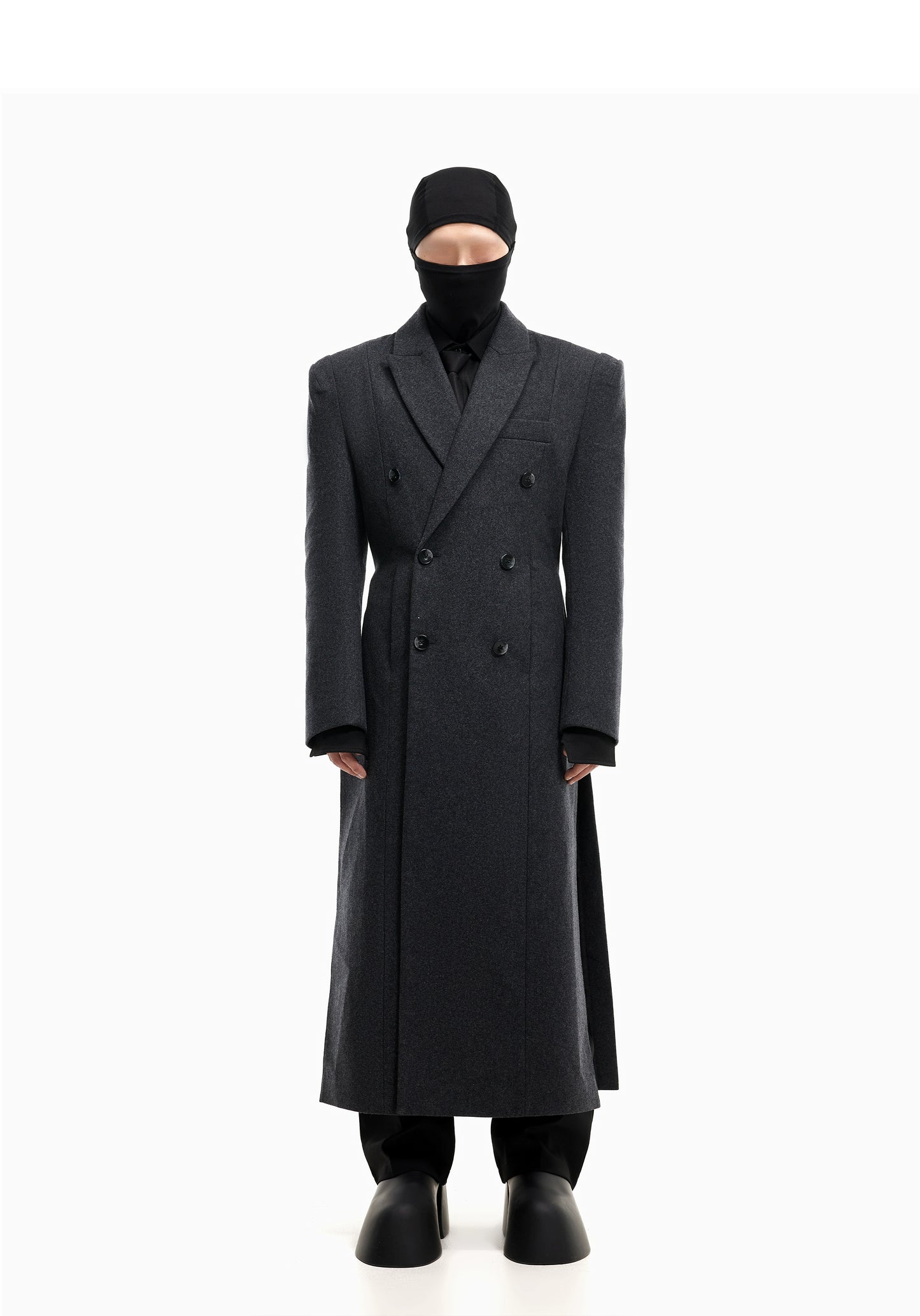 Power Shoulder Wool Long Coat