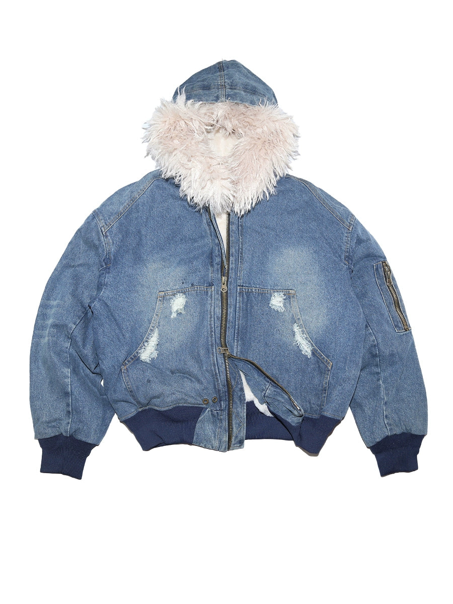 Washed Denim Fleece Jacket