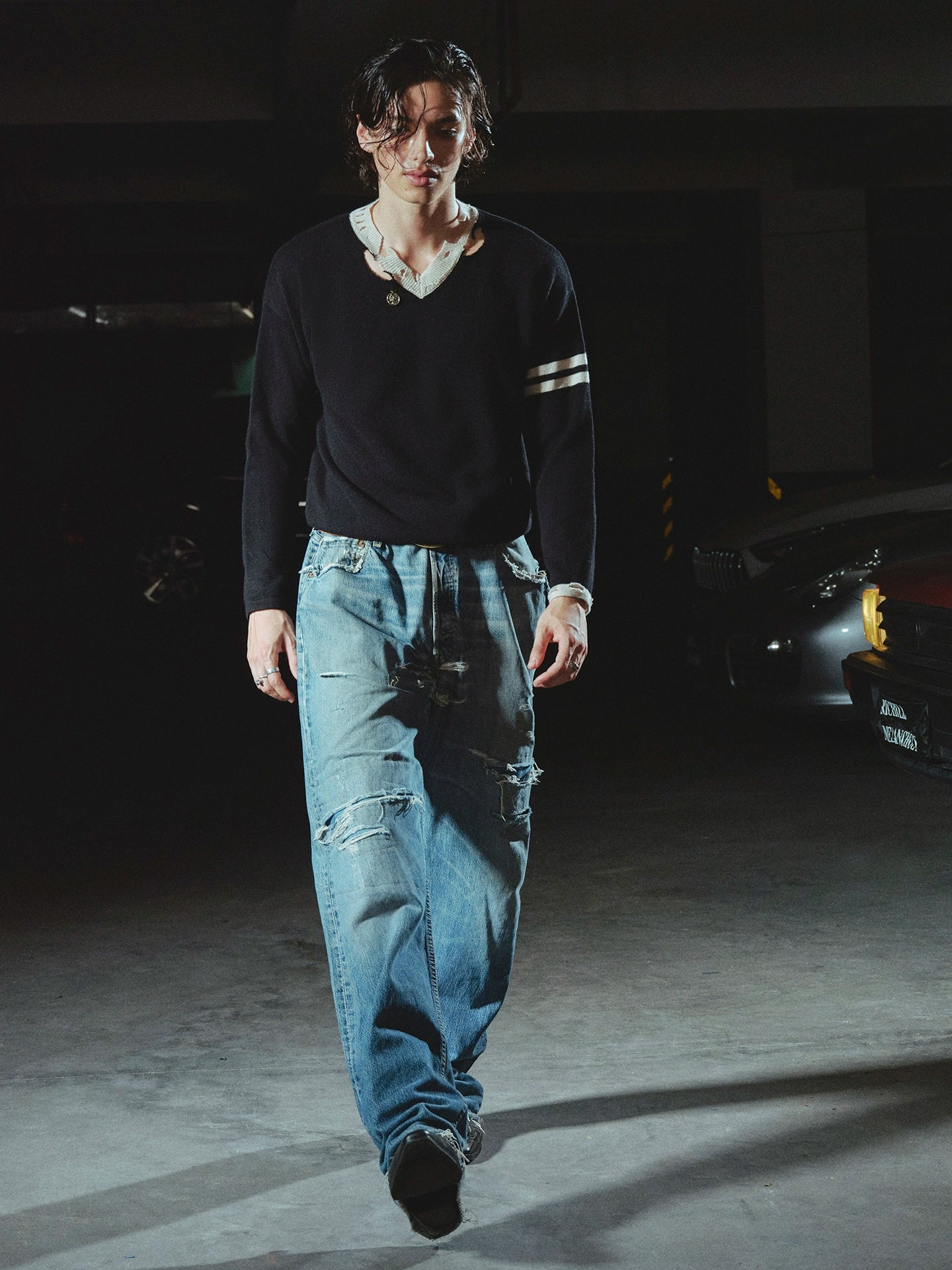 Brass Ancient Coin V-Neck Pure Wool Knit