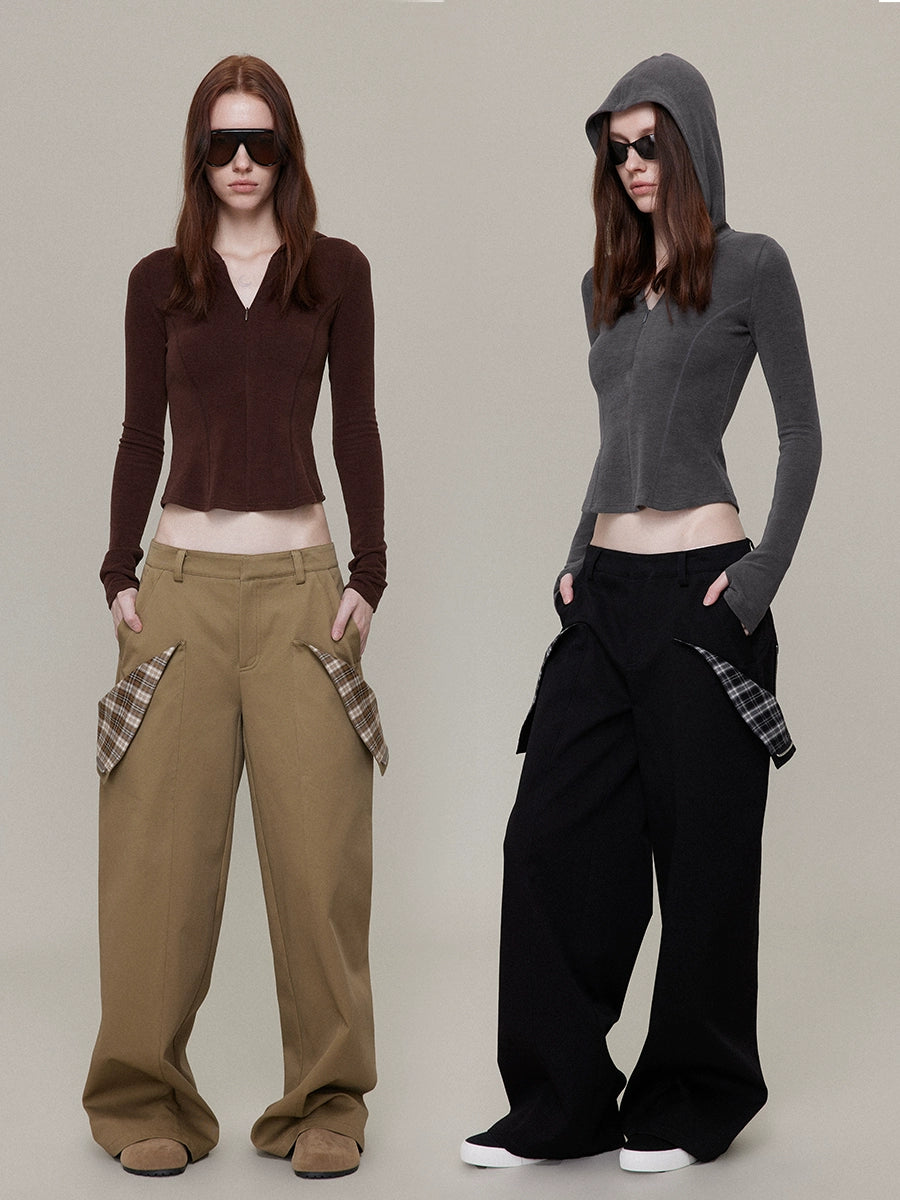 Velvet semi-cardigan hoodie