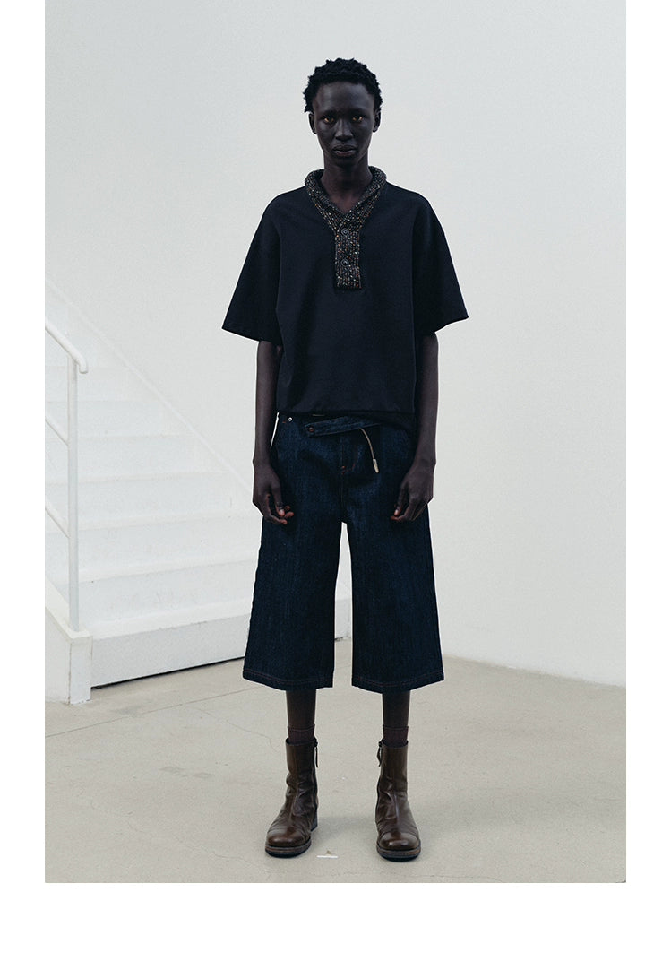 Jewel Belt Cow Straight-leg Jorts
