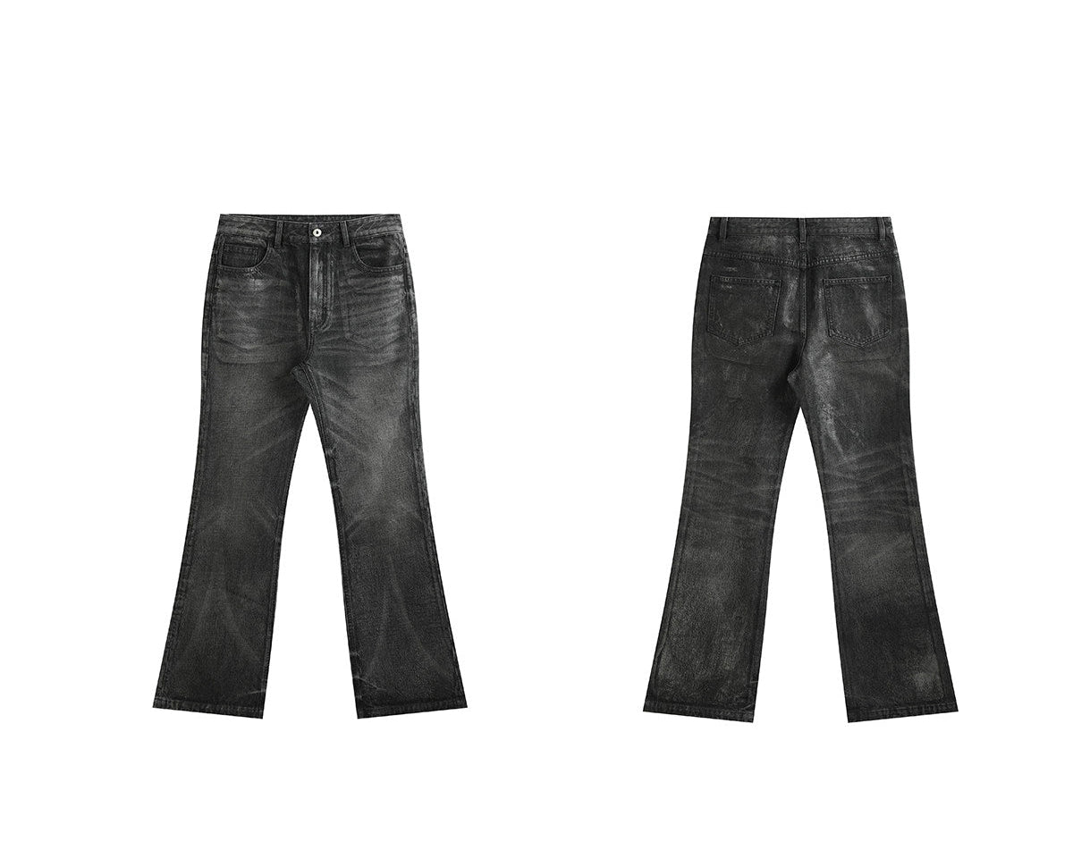 Rubber wax bootcut jeans