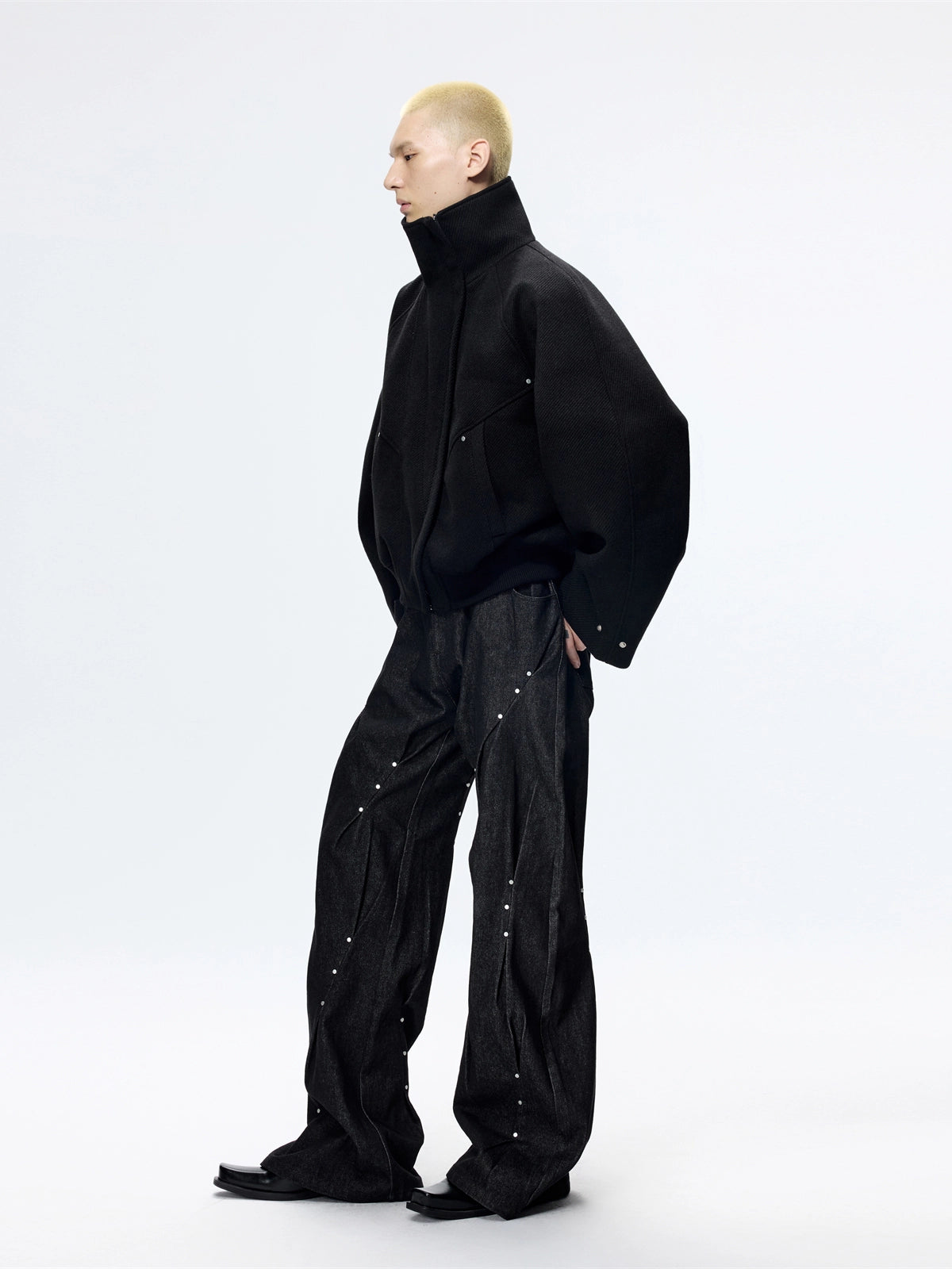 Stand-up Collar Cropped Wool Jacket