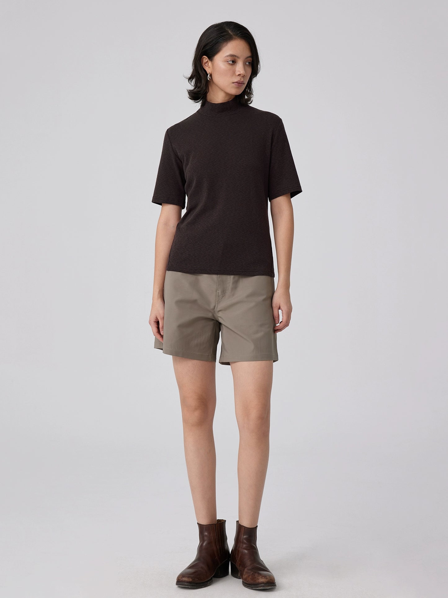 Slub knit slim turtleneck T-shirt