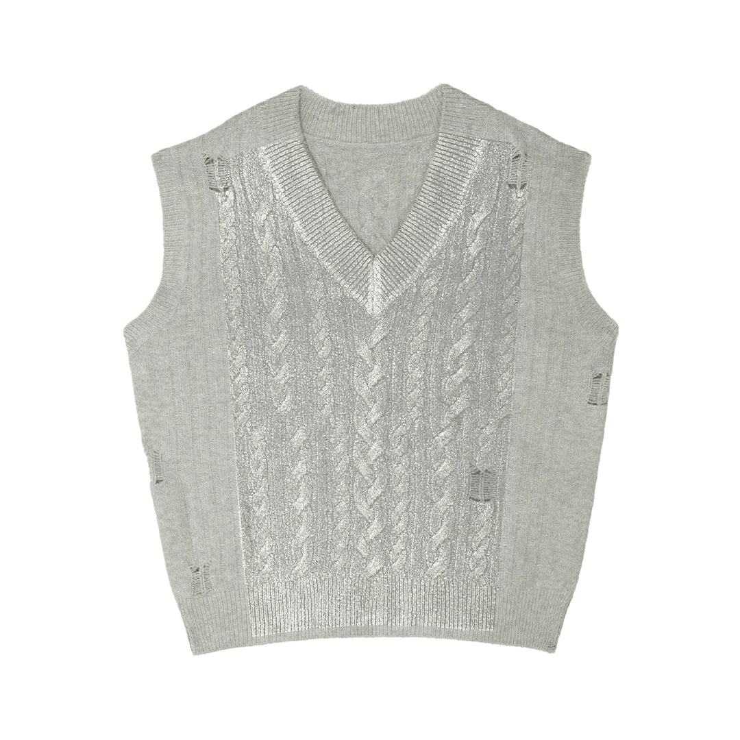 Silver V-neck knit vest