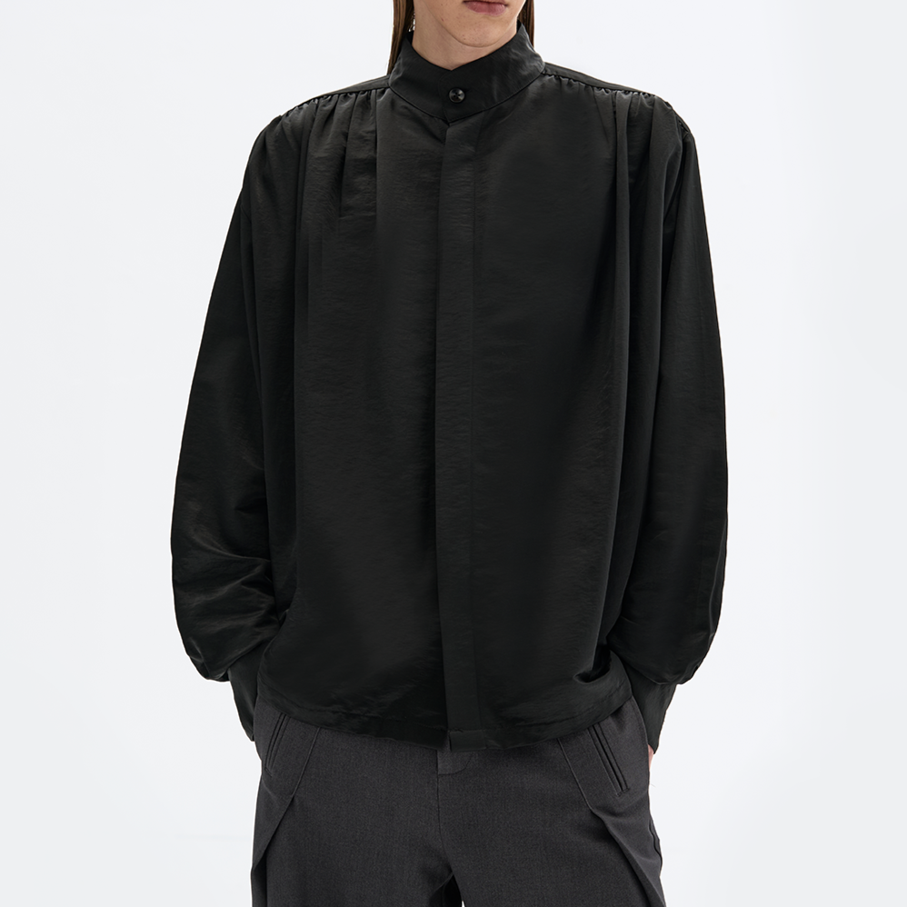 Shoulder pleats long sleeve shirt