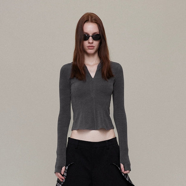 Velvet semi-cardigan hoodie