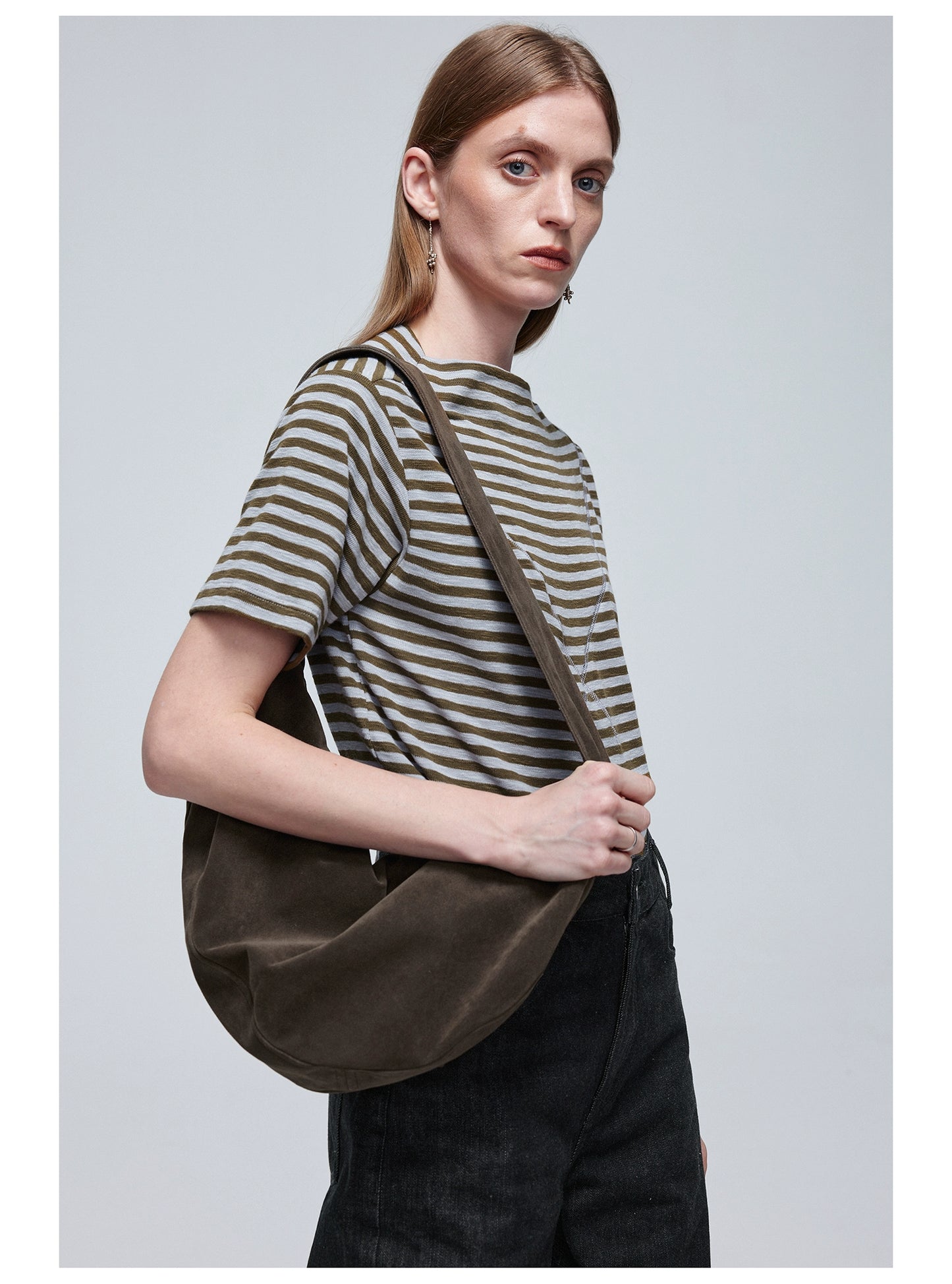 Suede Pleated Crossbody Bag