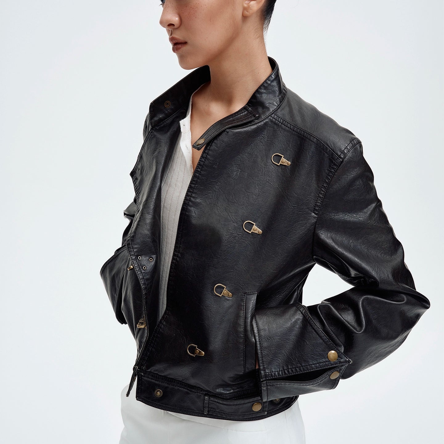 Distressed Vintage Cropped Biker Jacket