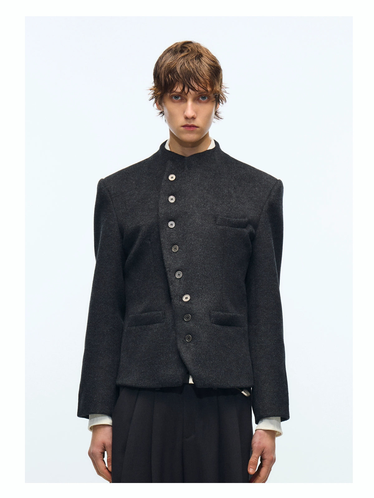 "Vene" Italian stand collar sheep wool jacket