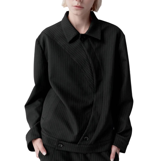 Curved placket striped jacket