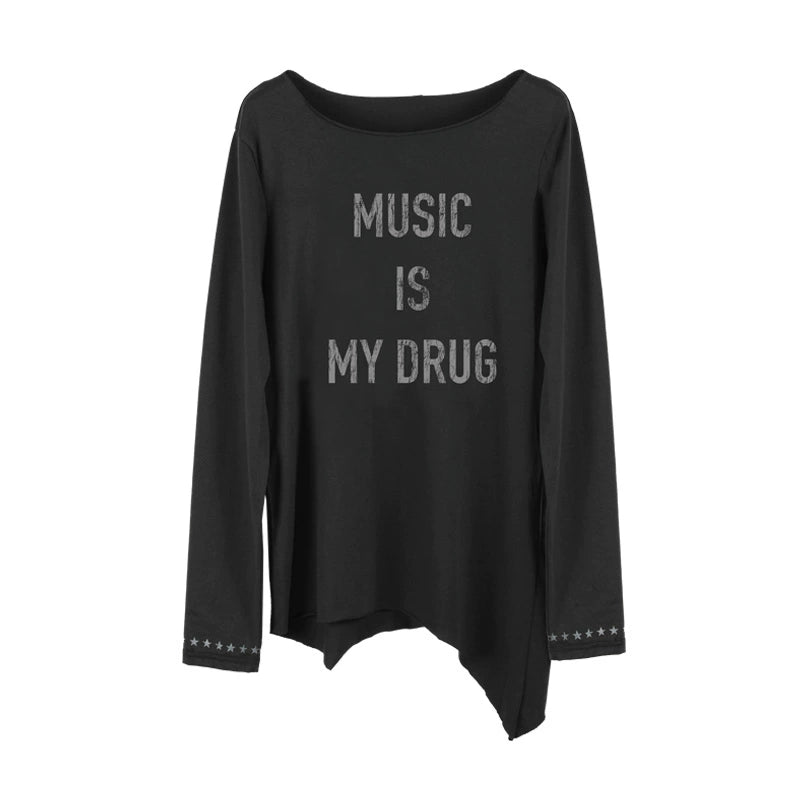 broken slogan long sleeve T-shirts