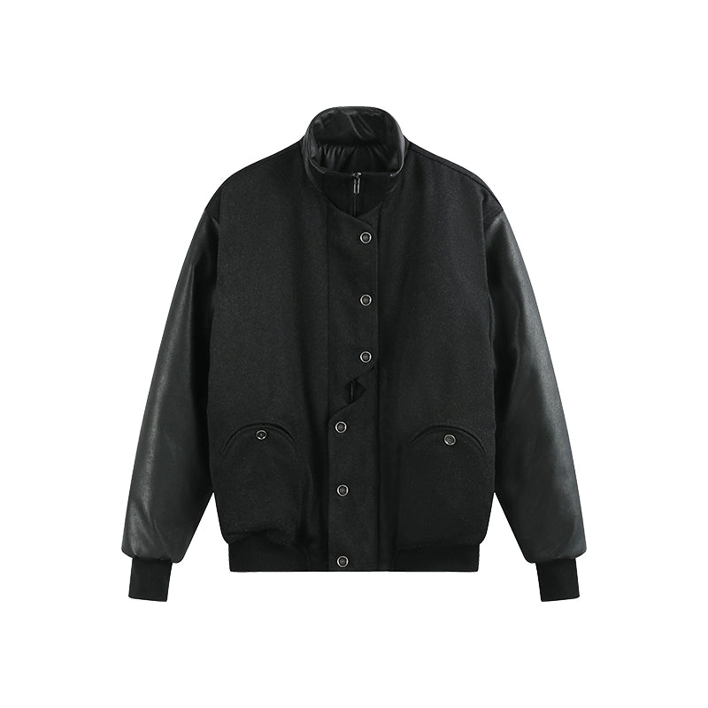 "soja" wool tweed leather sleeve jacket