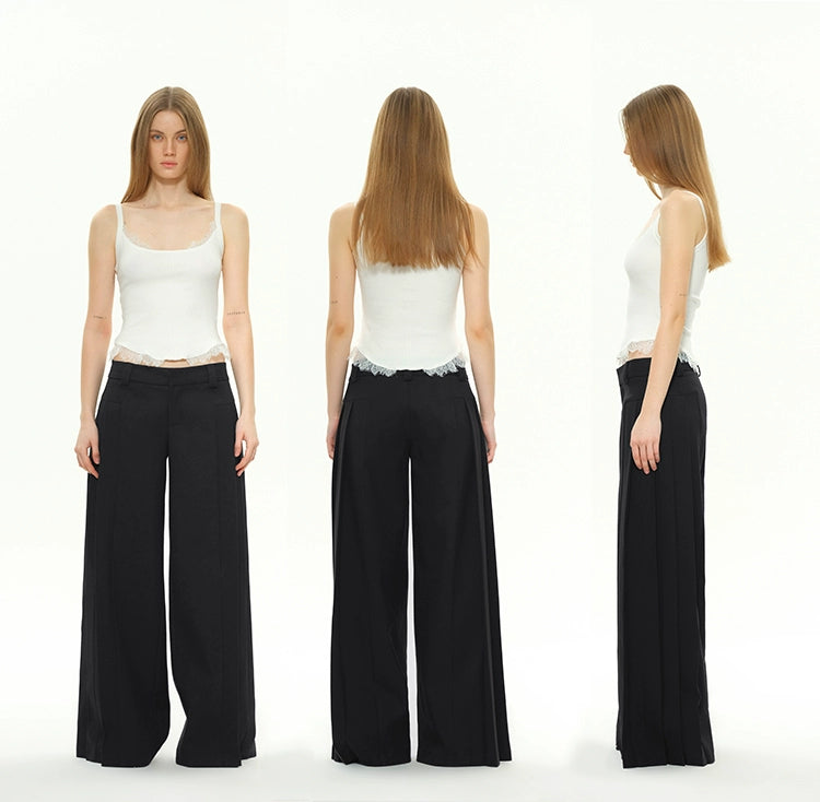 Pleated low-rise wide trouser