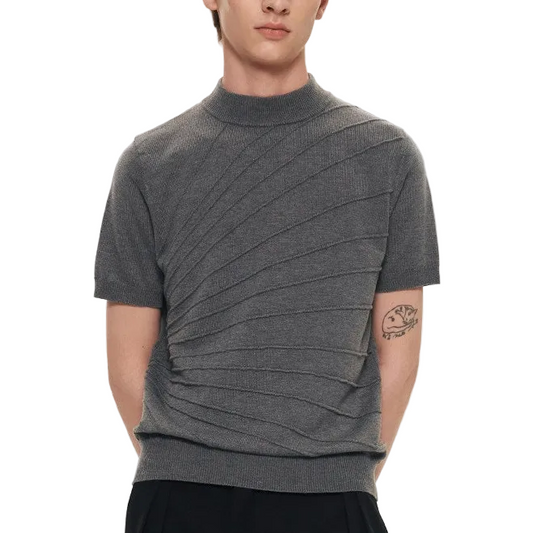 Sculptural Jacquard Mid Neck Short Sleeve Sweater