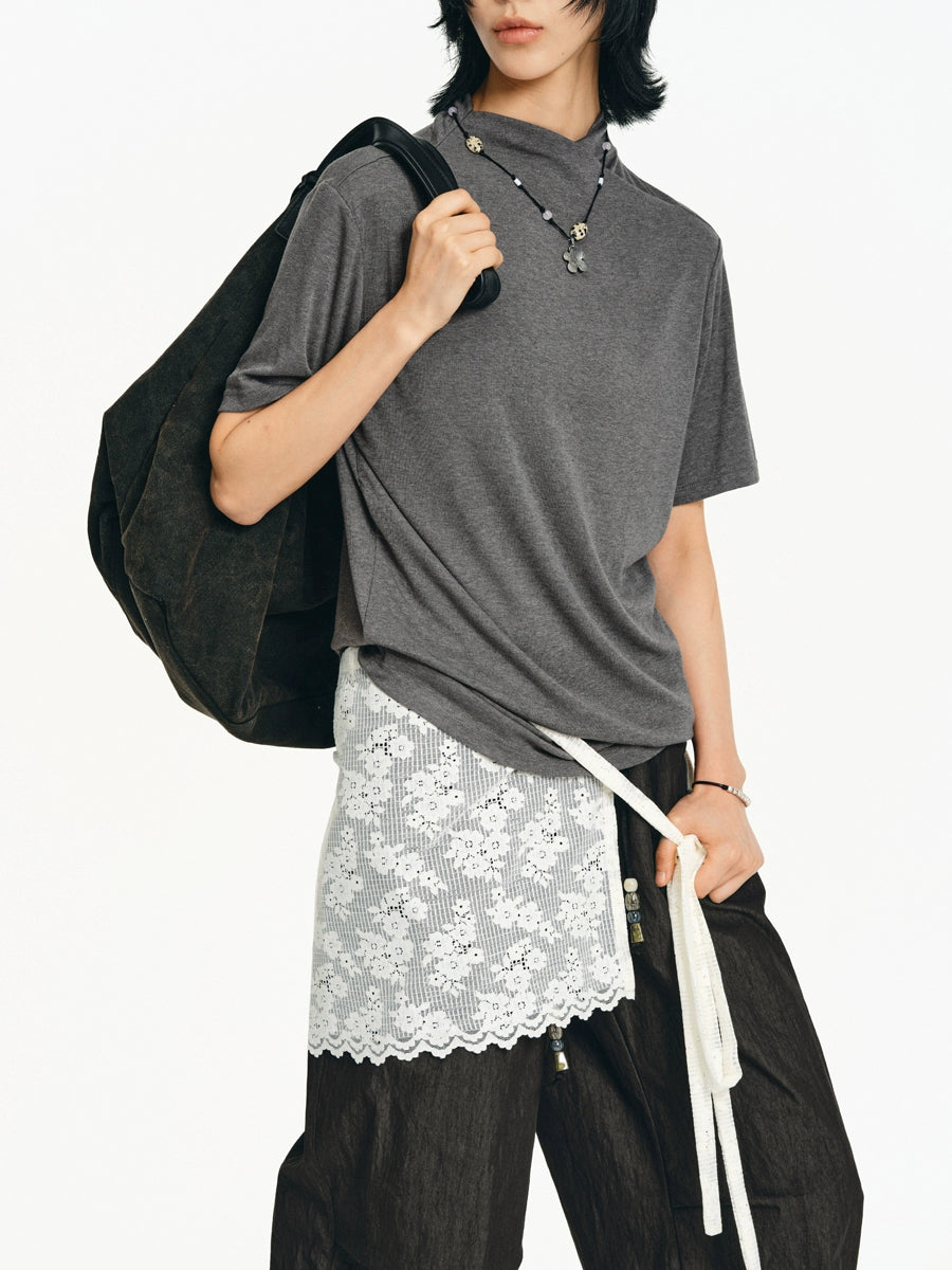 DIAGONAL TURTLENECK SHORT SLEEVE T-SHIRT