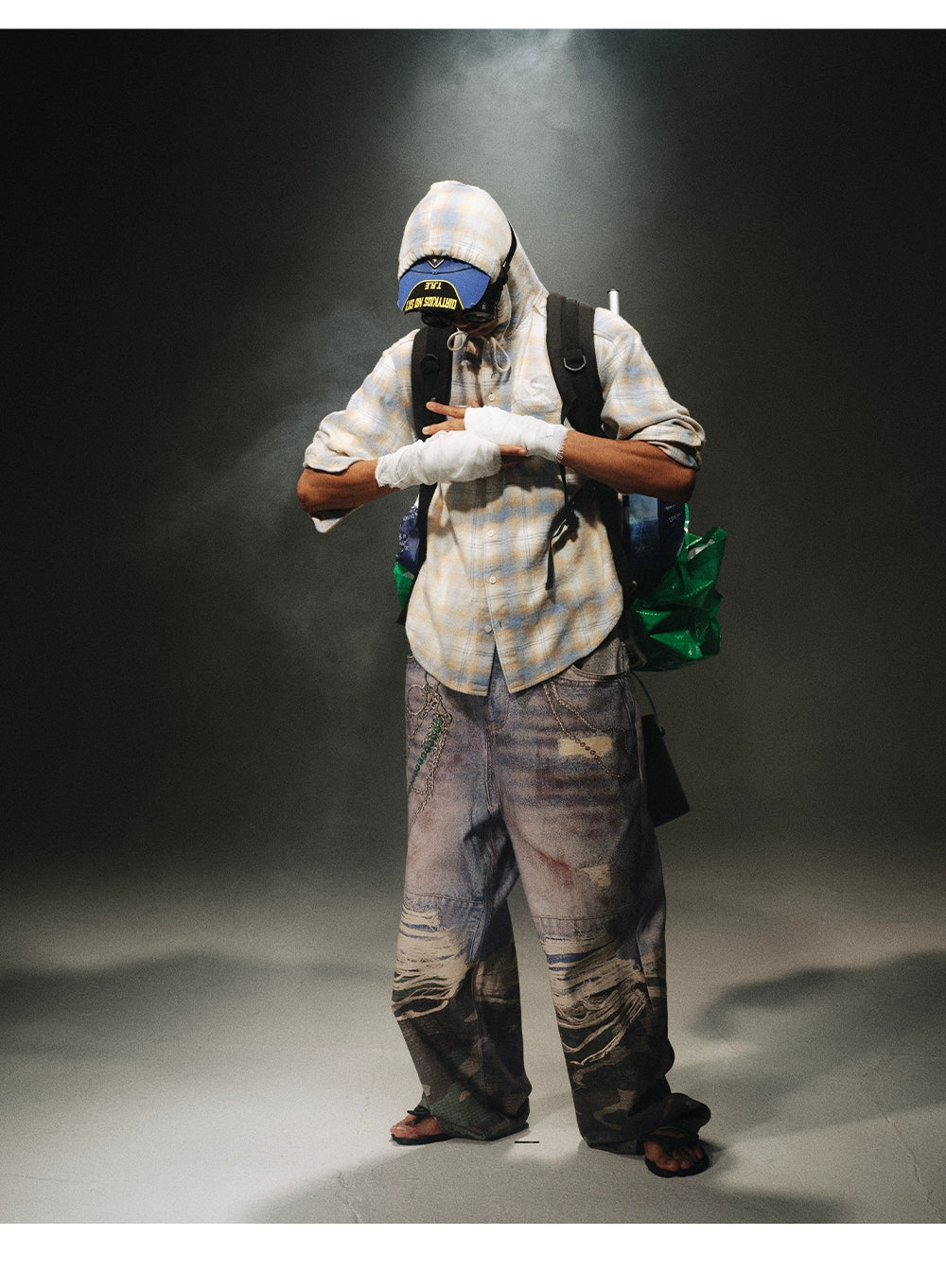 3D Print Camouflage Layered Jeans