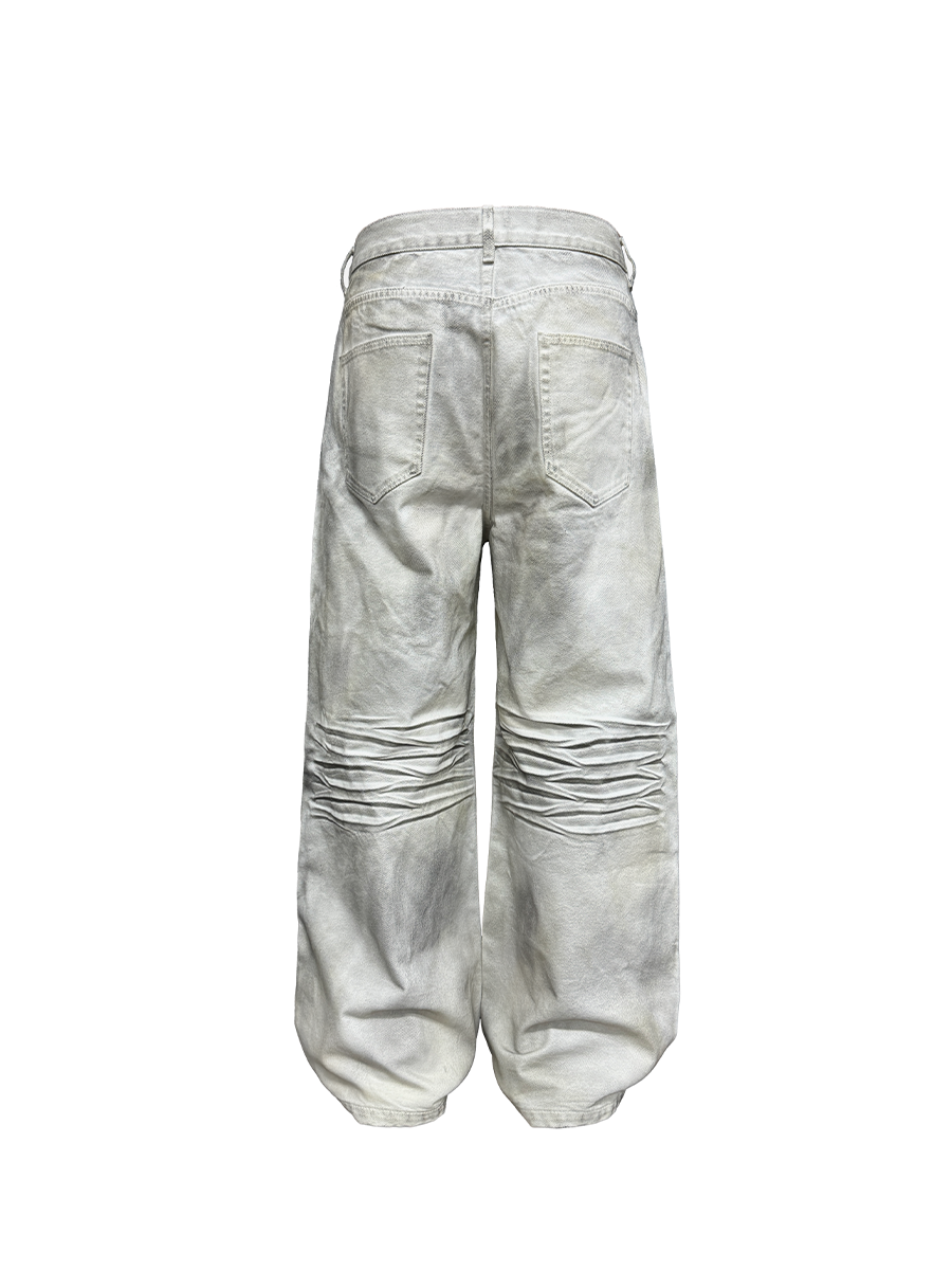 Dirty Aged White Cow Straight Wide Legs Jeans