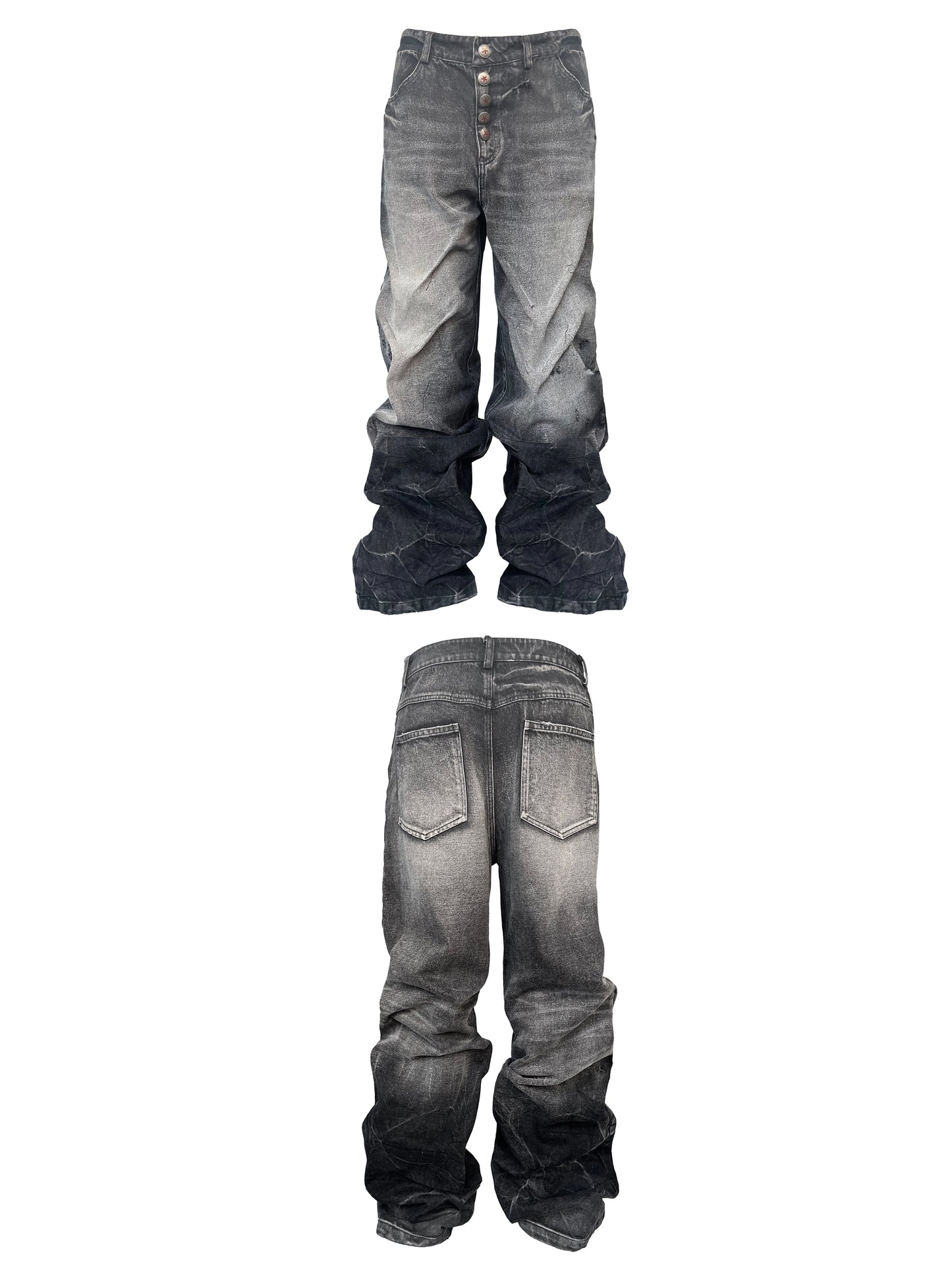 pinch-pleated Heavy Wash Baggy jeans