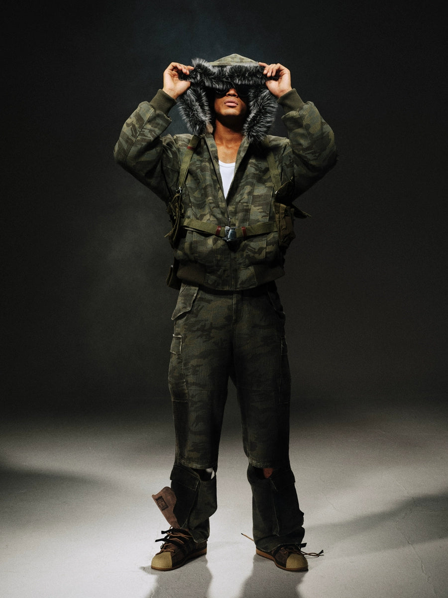 Camouflage Fur Collar Heavy Cotton Jacket