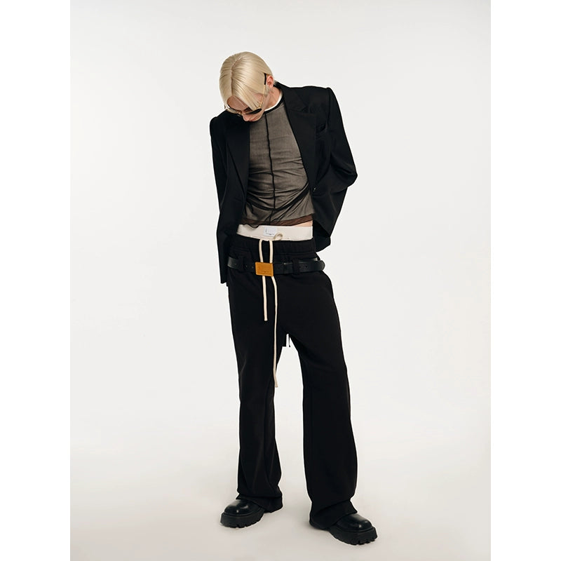 Double-waist drawstring baggy sweatpants