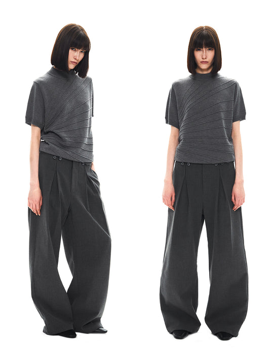 Mirror pleated straight-leg trousers
