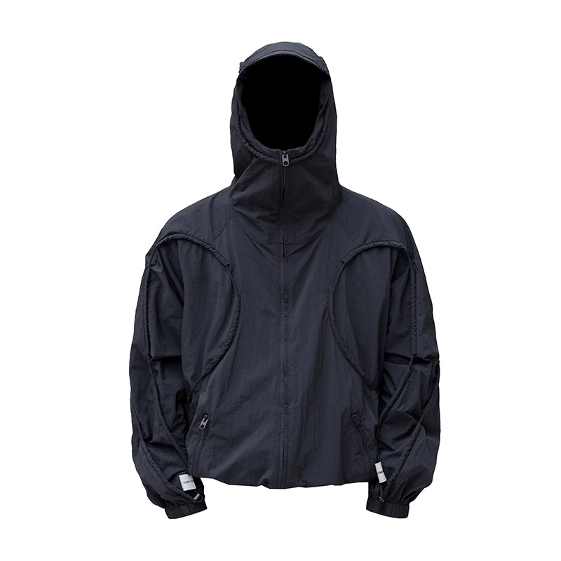 deconstructed drawstring hooded Nylon jacket