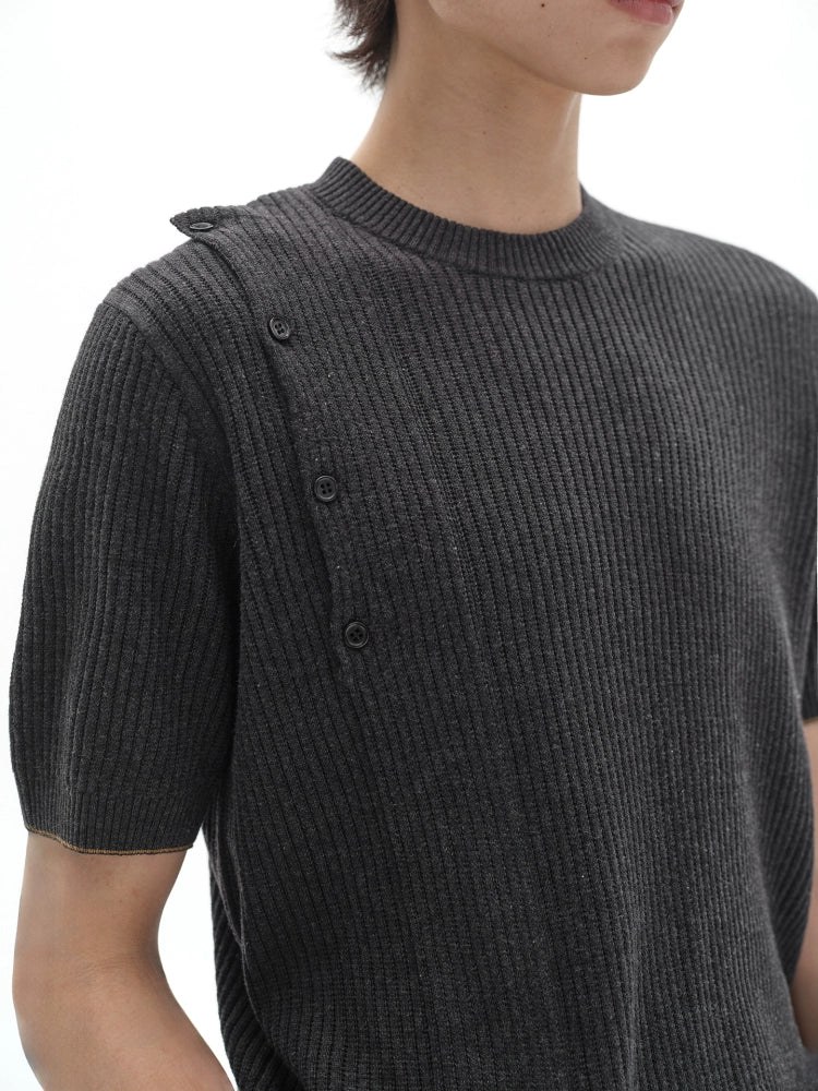Button Short Sleeve Knit T-shirt