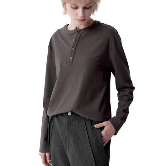Henry collar asymmetrical long-sleeve T-shirt