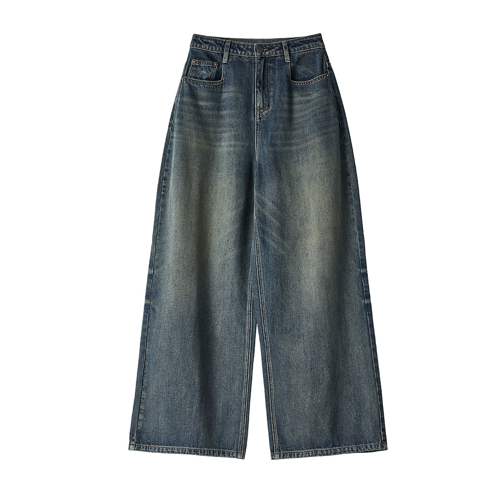 Distressed vintage wash baggy jeans