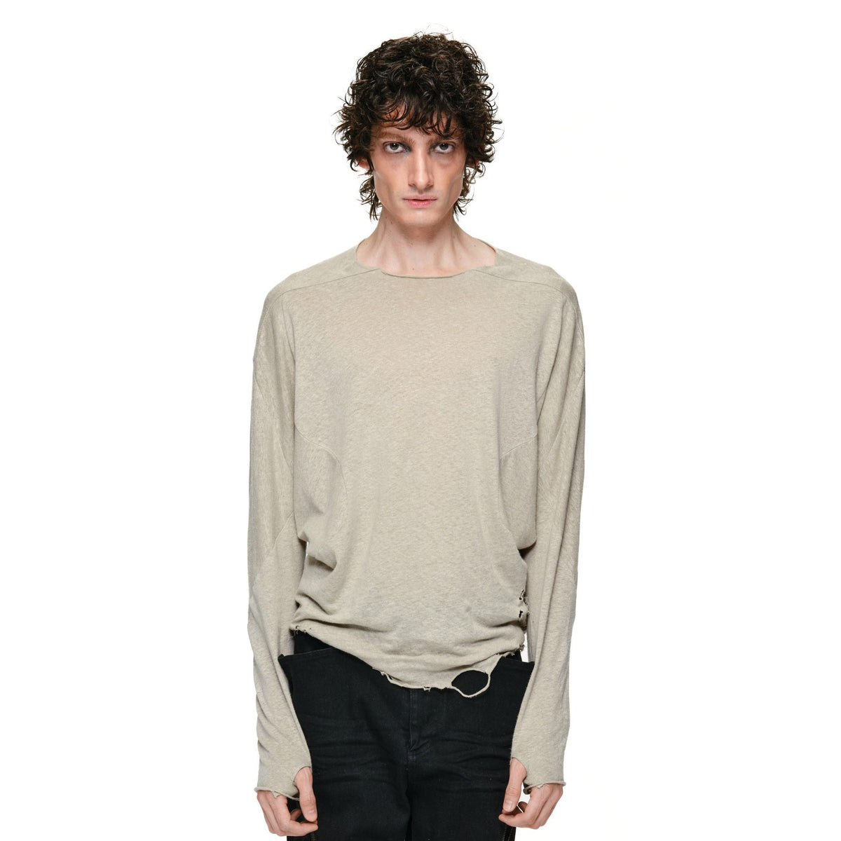 SPIRAL DISTRESSED LONG-SLEEVE TEE