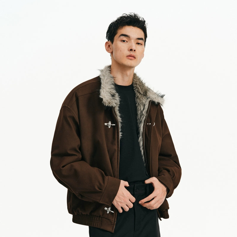 "imitation mink" Buckle Fur Collar Jacket