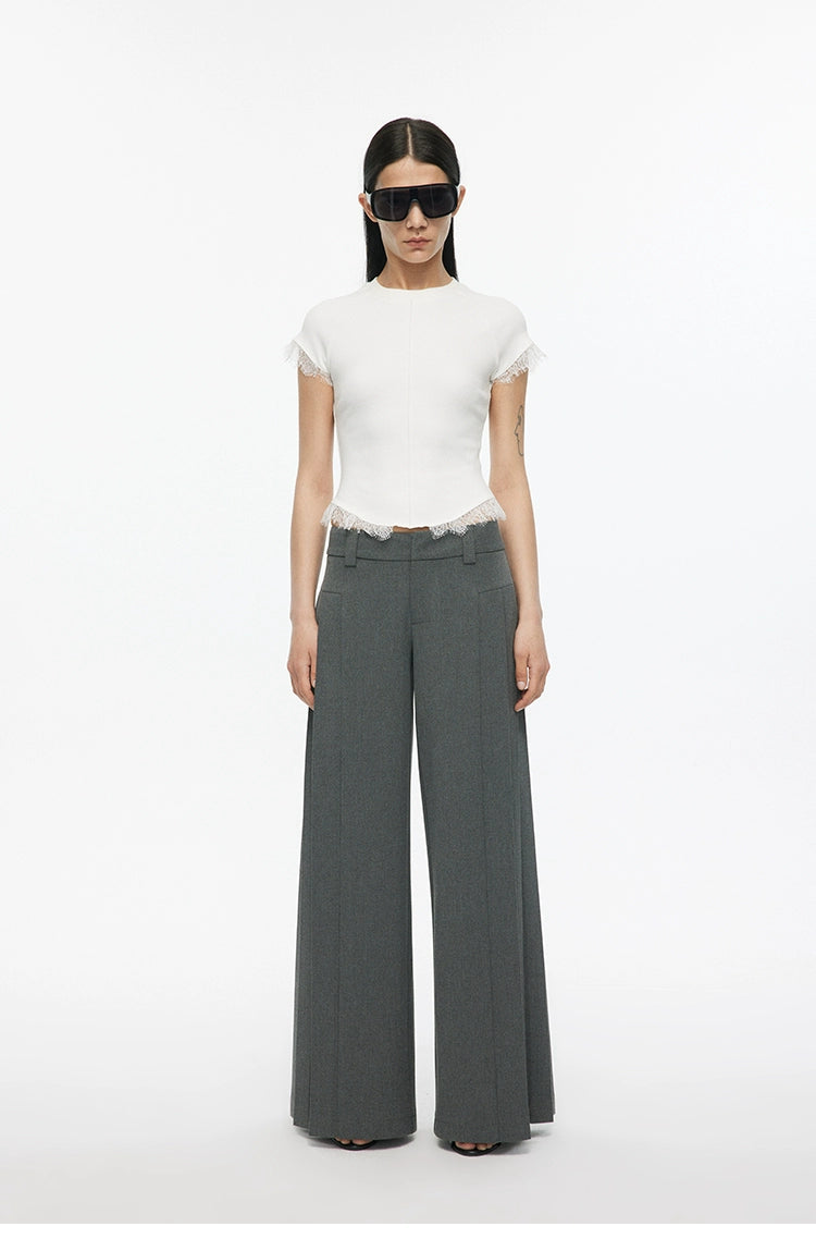 Pleated low-rise wide trouser